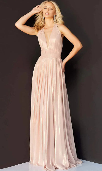 Formal Women's Dresses A-Line/Princess Plunging V Neck Halter Sleeveless Backless Floor Length Gown Prom Dress Prom Dress Shops