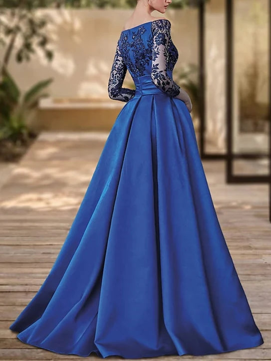 Formal Women's Dresses A-Line/Princess V-Neck Long Sleeves Floor-Length Evening Dresses with Slit Prom Dress Prom Dress Shops