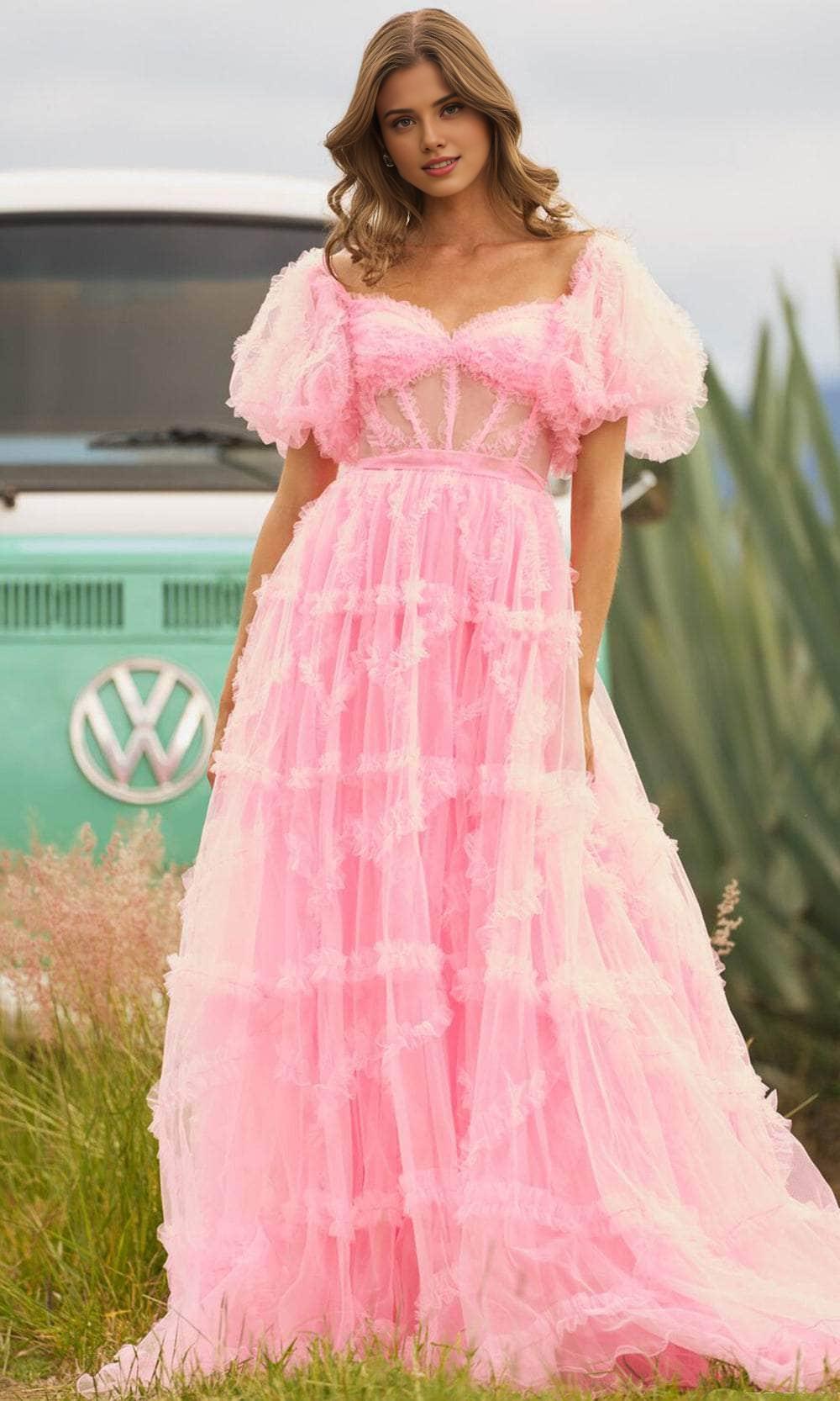 Formal Women's Dresses/ A-Line Short Puffed Sleeve Sweetheart Ruffled Evening Dress Prom Dress/ Dress For Formal