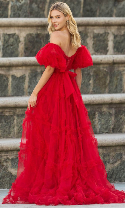 Formal Women's Dresses/ A-Line Short Puffed Sleeve Sweetheart Ruffled Evening Dress Prom Dress/ Dress For Formal