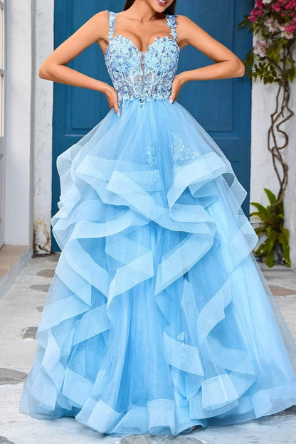Formal Women's Dresses A-line/Princess Sweetheart Ruffle Skirt Evening Dress Off-the-Shoulder Floor Length Backless Prom Dress Prom Dress Shops