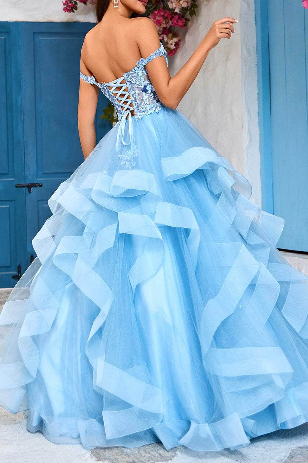 Formal Women's Dresses A-line/Princess Sweetheart Ruffle Skirt Evening Dress Off-the-Shoulder Floor Length Backless Prom Dress Prom Dress Shops
