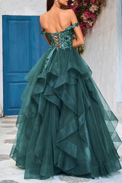 Formal Women's Dresses A-line/Princess Sweetheart Ruffle Skirt Evening Dress Off-the-Shoulder Floor Length Backless Prom Dress Prom Dress Shops