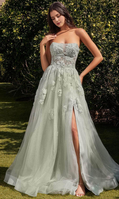 Formal Women's Dresses A-line/Princess Strapless Floral Appliqued Evening Dress Floor Length Prom Dress Prom Dress Shops