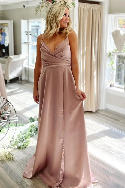 Formal Women's Dresses A Line Long Prom Dresses with Pocket V Neck Red/Pink/Blue Formal Graduation Evening Dresses / Prom Dress Shop
