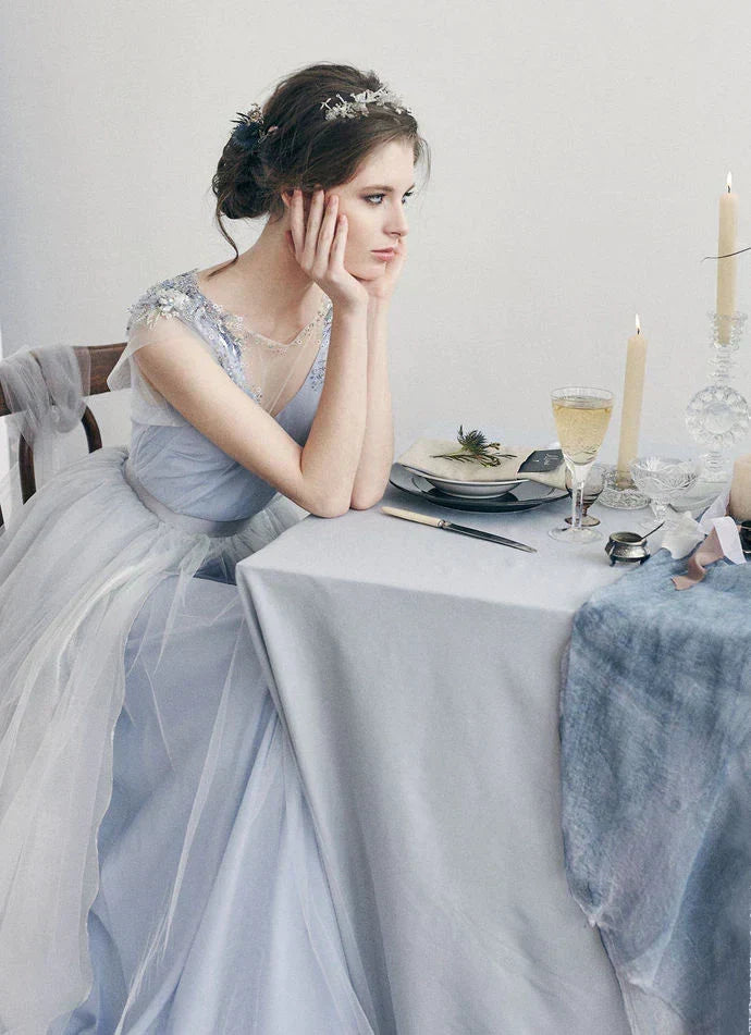 Formal Women's Dresses Blue Elegant Cute A-line Long Prom Dress Backless Beaded Formal Evening Gown