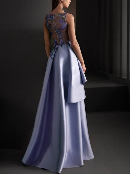 Formal Women's Dresses Elegant Round Neck Lace Sleeveless Panel Dress Free Custom Size Mother of the Bride Dress