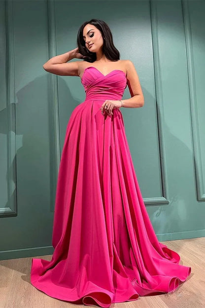 Formal Women's Dresses Fuchsia Long Prom Dress Floor Length With Split Sweetheart / Prom Dress Shop