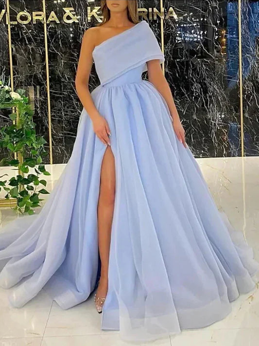 Formal Women's Dresses Gorgeous Pink Ball Gown Ruffles One-Shoulder Sleeveless Sweep/Brush Train Dresses / Prom Dress Shop