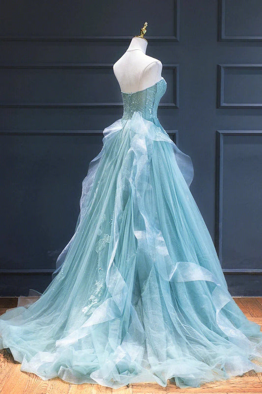 Formal Women's Dresses Green Lace Tulle A-line Long Formal Dress Strapless Evening Dress / Prom Dress Shop