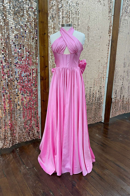 Formal Women's Dresses Halter Pink Backless Sleeveless A-line Long Formal Dress Prom Dress Prom Dress In Store