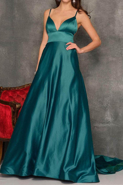 Formal Women's Dresses Handmade A-line V-Neck Sleeveless Plain Evening Dress Spaghetti Straps Sleeveless Floor Length Prom Dresses Stores