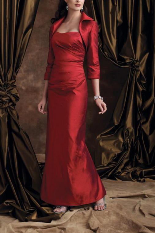 Formal Women's Dresses Handmade Boutique Long Dress In Red Prom Dress With Jacket Ankle Length Evening Dress Prom Dresses Stores