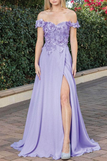Formal Women's Dresses Handmade Floral Detailed Off Shoulder Prom Dress With Hight Slit Floor Length Evening Dress Prom Dresses Stores