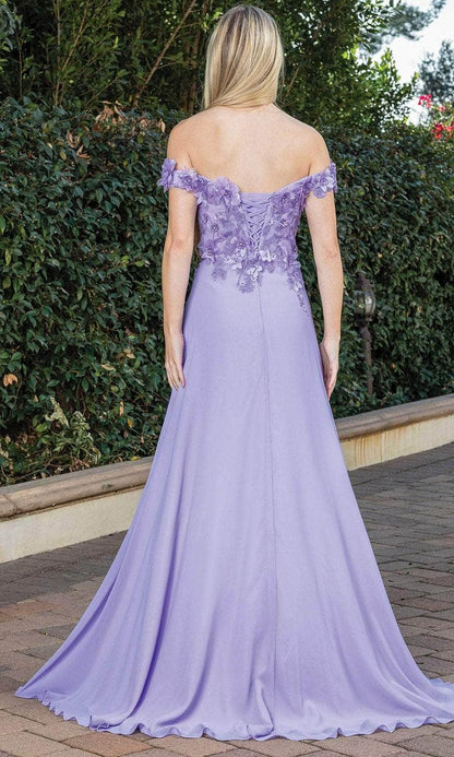 Formal Women's Dresses Handmade Floral Detailed Off Shoulder Prom Dress With Hight Slit Floor Length Evening Dress Prom Dresses Stores