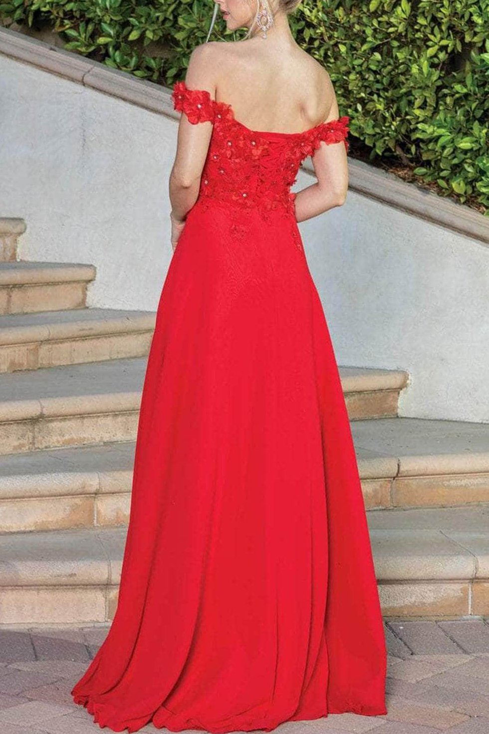 Formal Women's Dresses Handmade Floral Detailed Off Shoulder Prom Dress With Hight Slit Floor Length Evening Dress Prom Dresses Stores