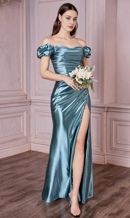 Formal Women's Dresses Mermaid/Princess Strapless Off Shoulder Pleated Prom Dress Floor Length With Hight Slit Prom Dress Prom Dress Shops