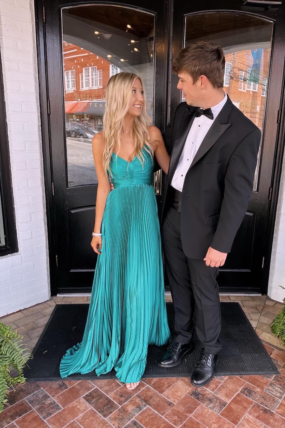 Formal Women's Dresses Off Shoulder V Neck Yellow Pleated Spaghetti Straps A-line Long Party Dress Prom Dress Prom Dress In Store