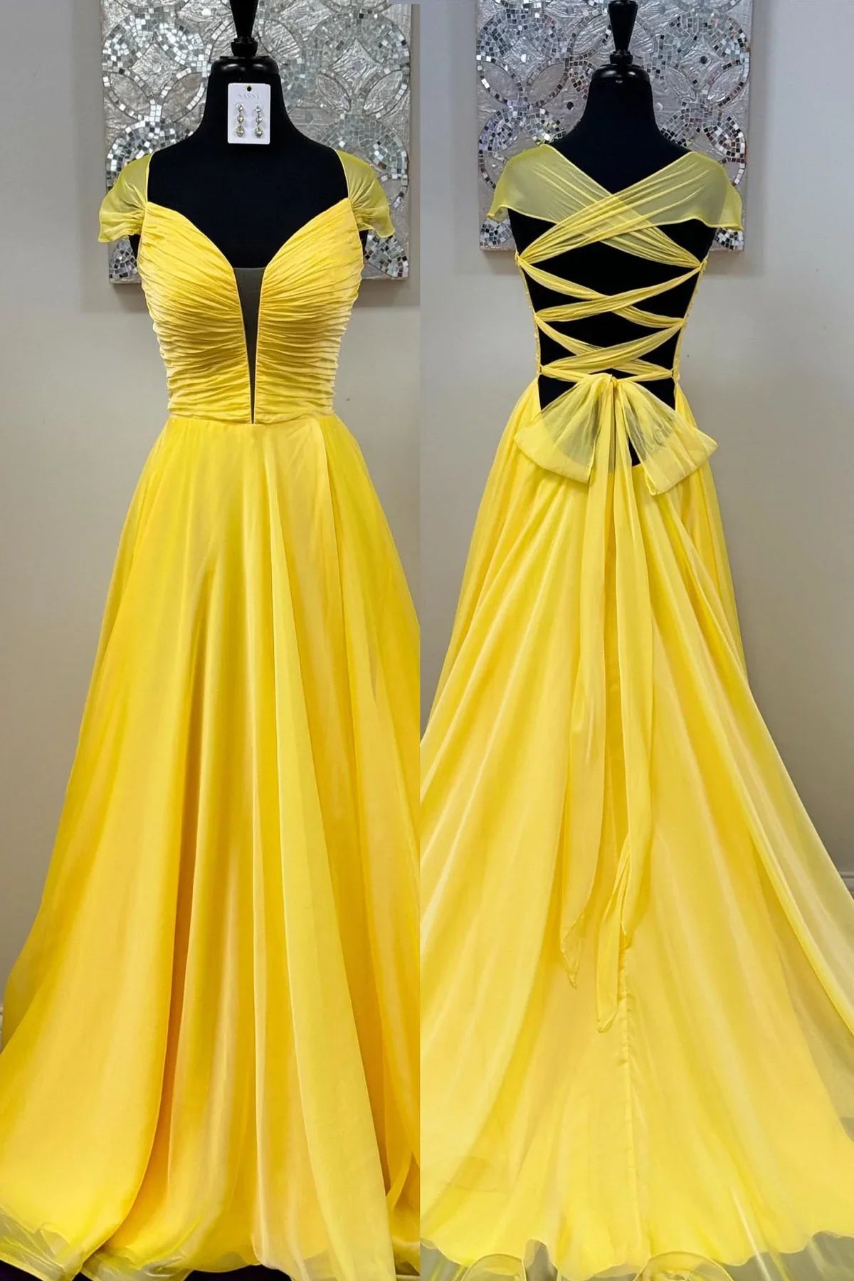 Formal Women's Dresses Off the Shoulder Navy Blue Chiffon A-line Long Formal Dress Backless Prom Dress Prom Dress In Store
