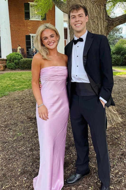 Formal Women's Dresses Ruched Strapless Sheath Simple Pink Long Party Dress Prom Dress Prom Dress In Store