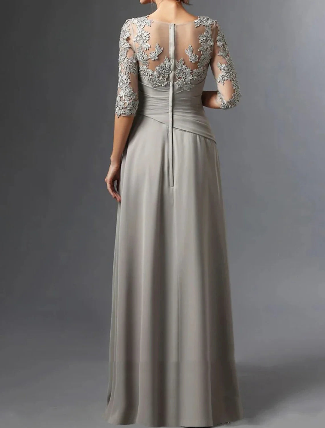 Formal Women's Dresses Sheath Mother of the Bride Dress Wedding Guest Elegant Square Neck Floor Length Chiffon Lace Half Sleeve with Ruching Free Custom Size Mother of the Bride Dress