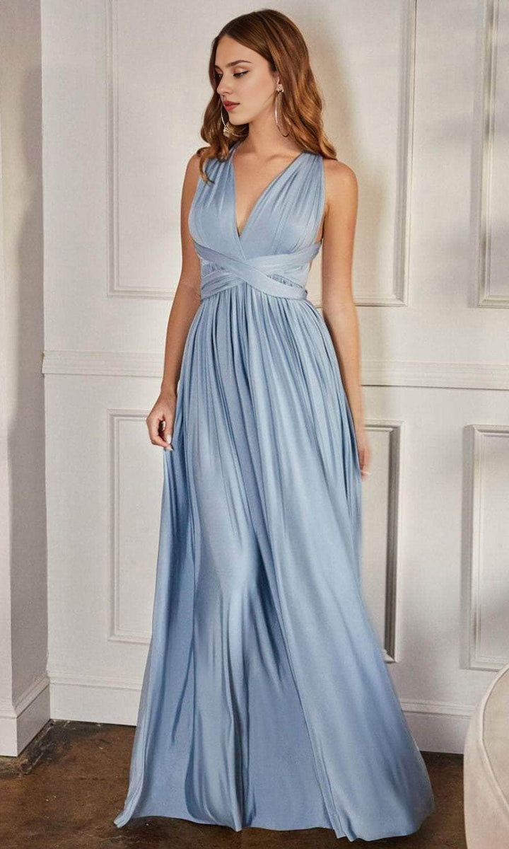 Formal Women's Dresses/ Sleeveless Ruched V-Neck Evening Dress A-Line Open Back Prom Dress/ Prom Dress In Store