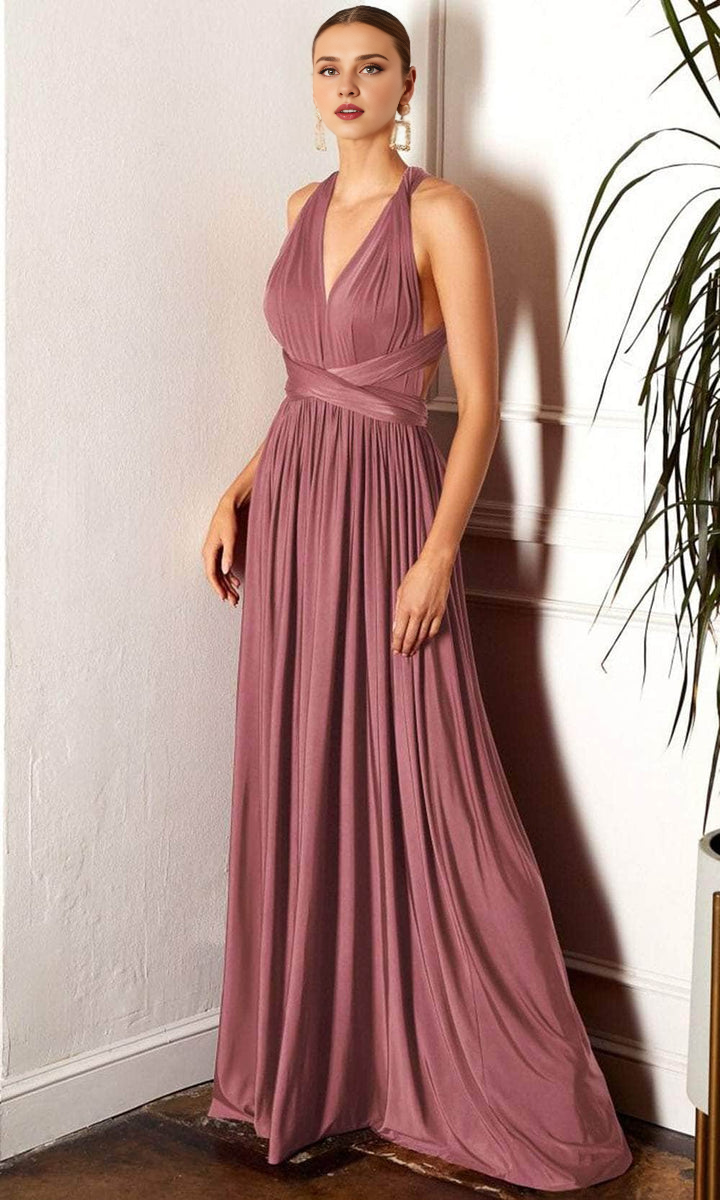 Formal Women's Dresses/ Sleeveless Ruched V-Neck Evening Dress A-Line Open Back Prom Dress/ Prom Dress In Store