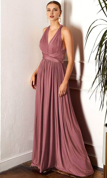 Formal Women's Dresses/ Sleeveless Ruched V-Neck Evening Dress A-Line Open Back Prom Dress/ Prom Dress In Store