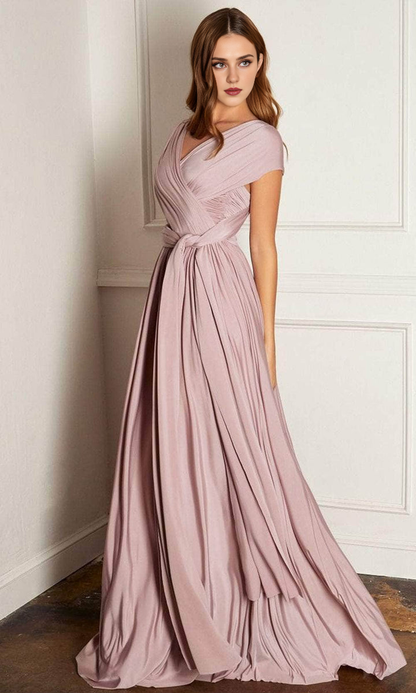 Formal Women's Dresses/ Sleeveless Ruched V-Neck Evening Dress A-Line Open Back Prom Dress/ Prom Dress In Store