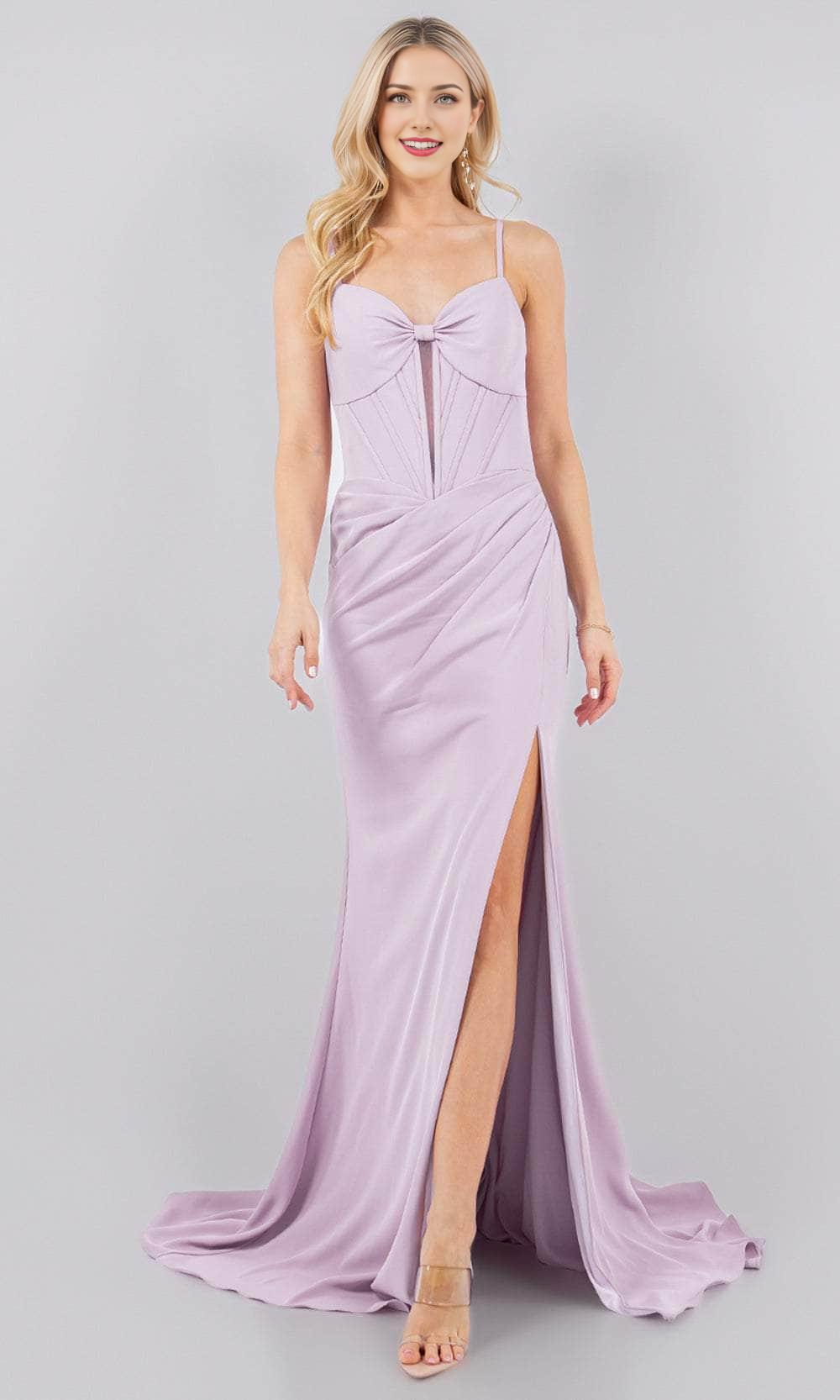 Formal Women's Dresses Spaghetti Straps Bow Accent Sweetheart Sheath With Side Slit Prom Dress Prom Dresses Stores