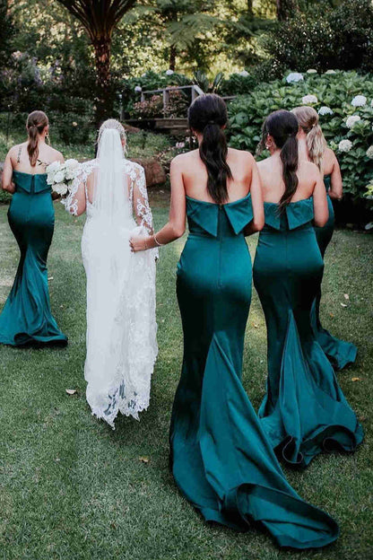 Formal Women's Dresses/Strapless Green Mermaid Long Bridesmaid Dress