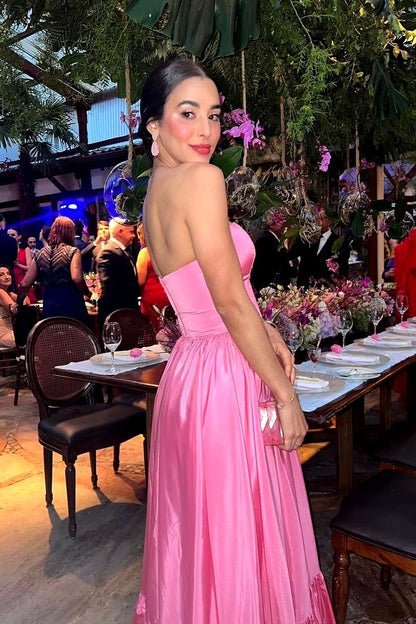 Formal Women's Dresses Strapless Pink A-line Long Floor Length Formal Dress Prom Dress Prom Dress In Store