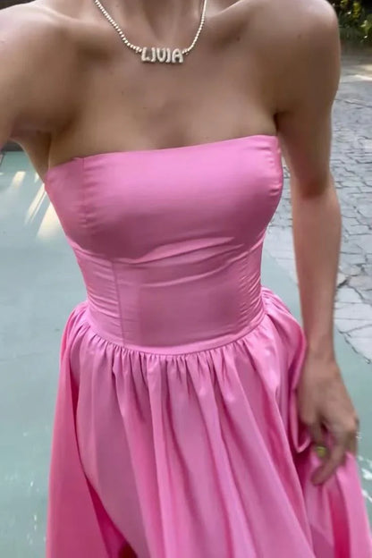 Formal Women's Dresses Strapless Pink A-line Long Floor Length Formal Dress Prom Dress Prom Dress In Store