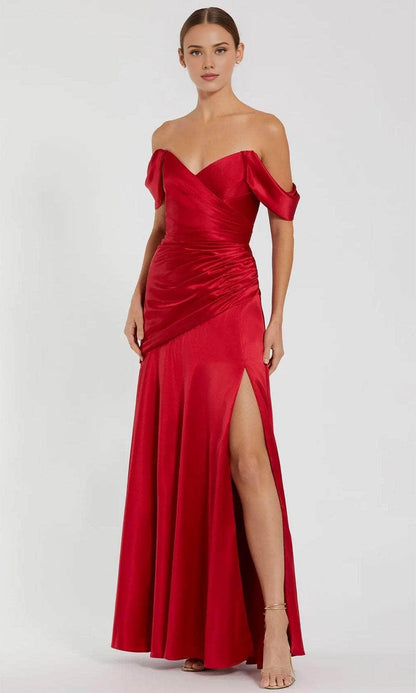 Formal Women's Dresses/ Sweetheart Off-Shoulder Ruched Detail Sheath High Slit Prom Dress/ Dress For Formal