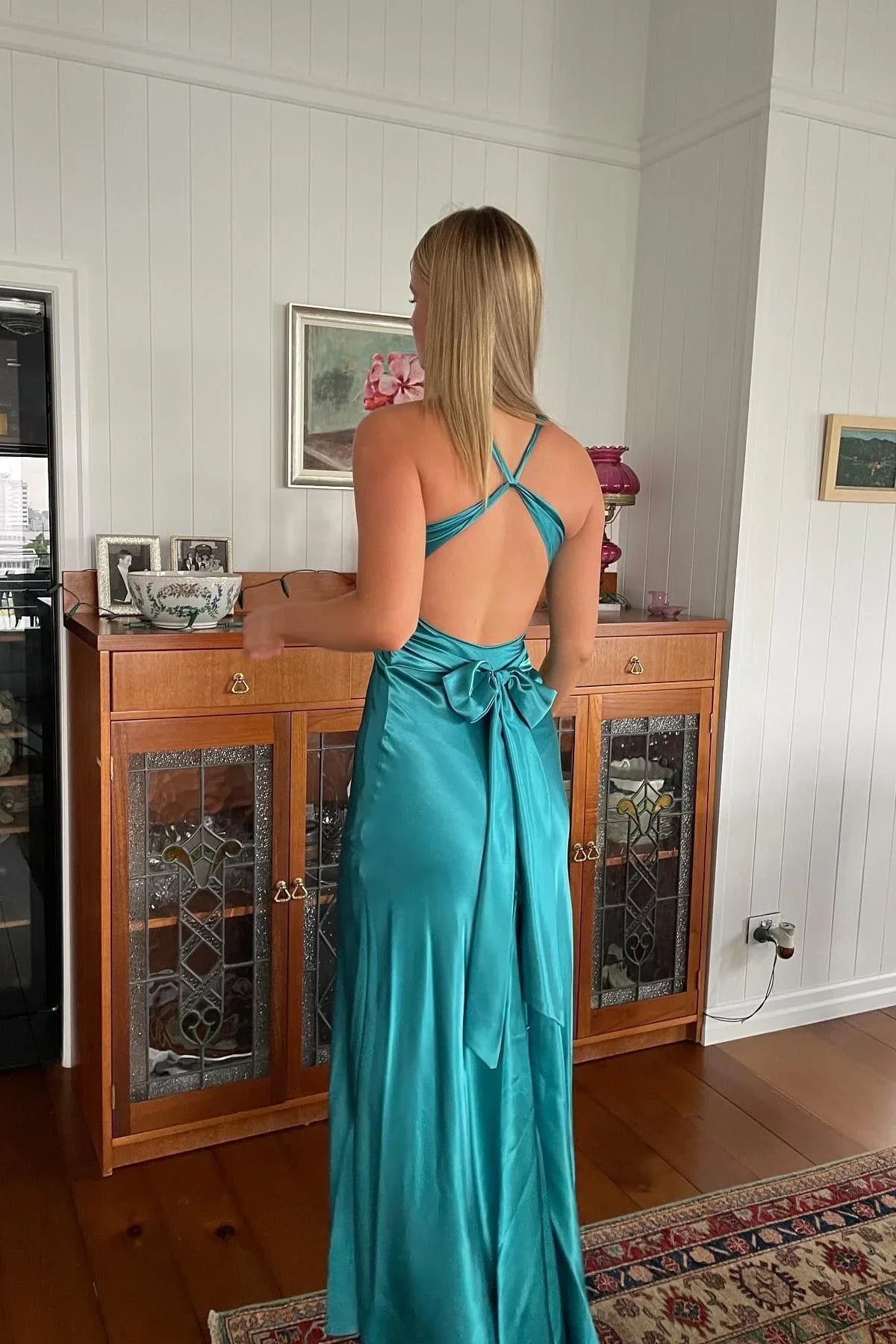 Formal Women's Dresses V Neck Backless Strapless Sleeveless Twist Sheath Long Party Dress Prom Dress Prom Dress In Store