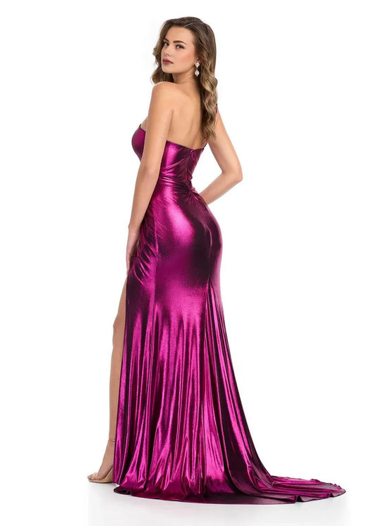 Dress One Shoulder Slit Prom Dress Mermaid/Trumpet Sweep/Brush Train Sleeveless Ruched Evening Dress