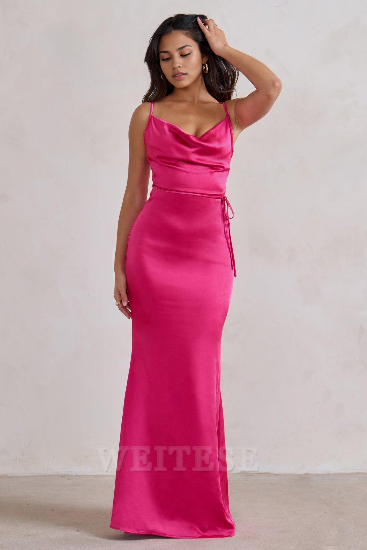 Navy Satin Cowl Neck Maxi Dress Prom Dress With Cross Back Detail Floor Length Bridesmaid Dress