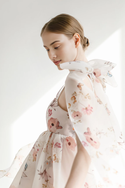 Garden Naked Shoulder A-line Tea Length Short Wedding Lace Up Prom Party Dress