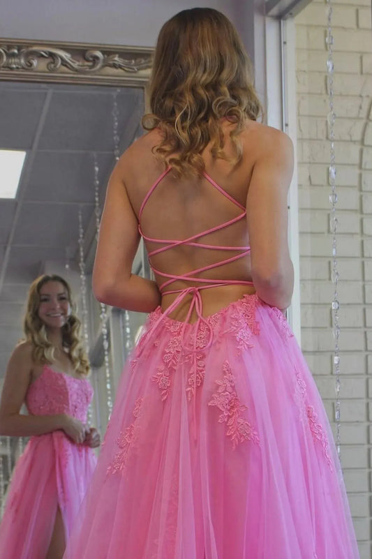 Glamorous A-Line Sweetheart Neck Sleeveless Tulle Maxi Prom Dress