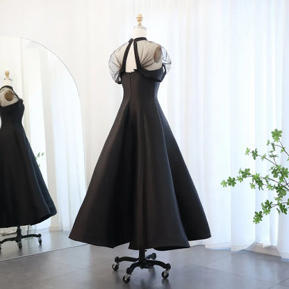Glamorous Ballgown Off-The-Shoulder Short Sleeve Sheer Tulle Satin Evening Dress With Train