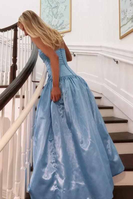 Glamorous Strapless Bow Detail Corset Waist Satin Ball Gown Prom Dress