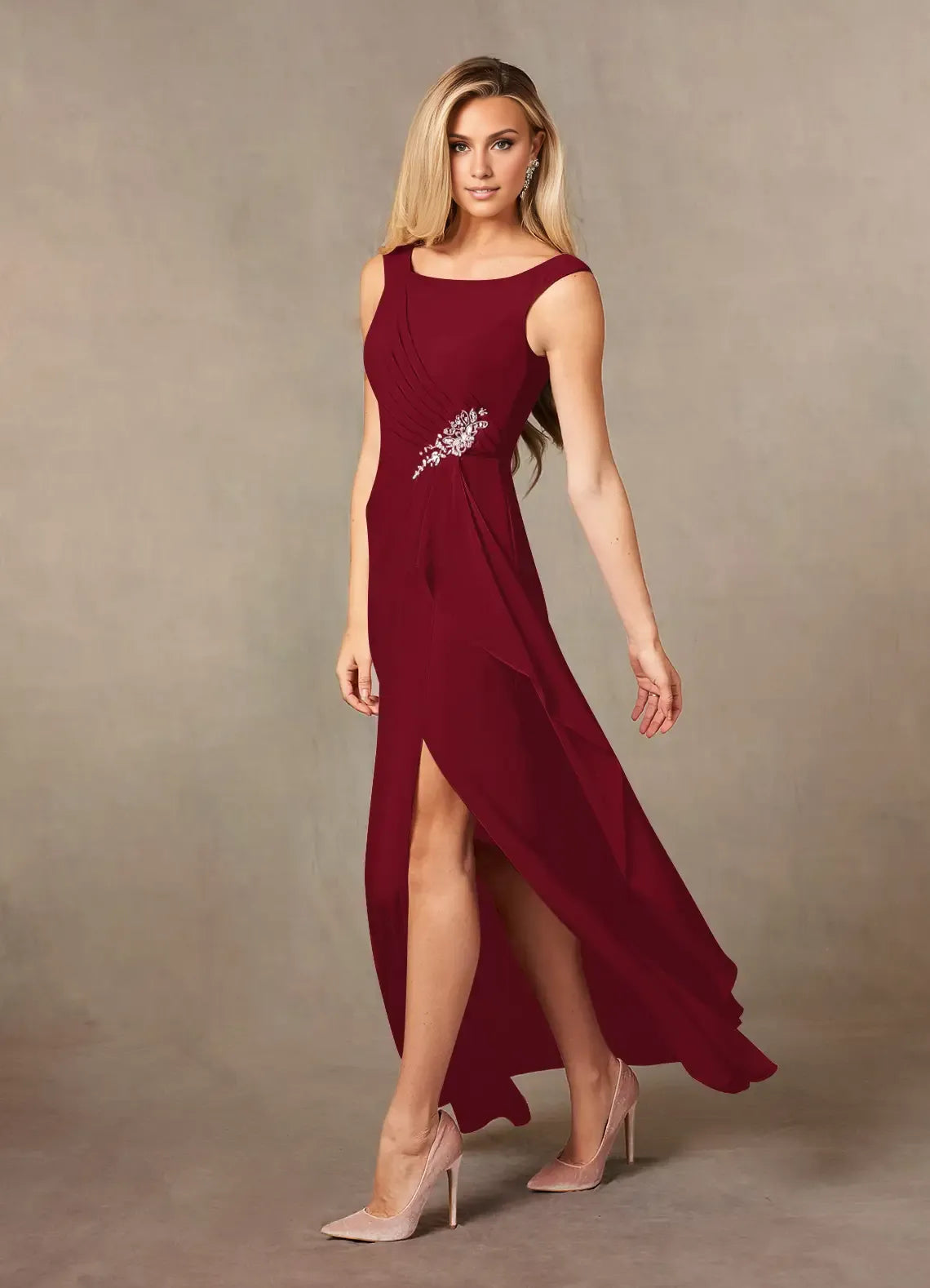 Glamorous A-Line Scoop Neck Sleeveless Back Zip Floor-Length Mother of the Bride Dress