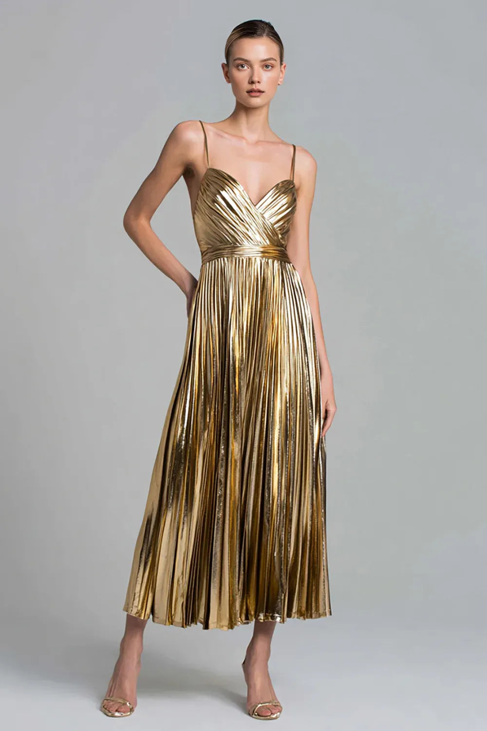 Glamorous A-Line Sweetheart Sleeveless Metallic Ankle Length Prom Dress