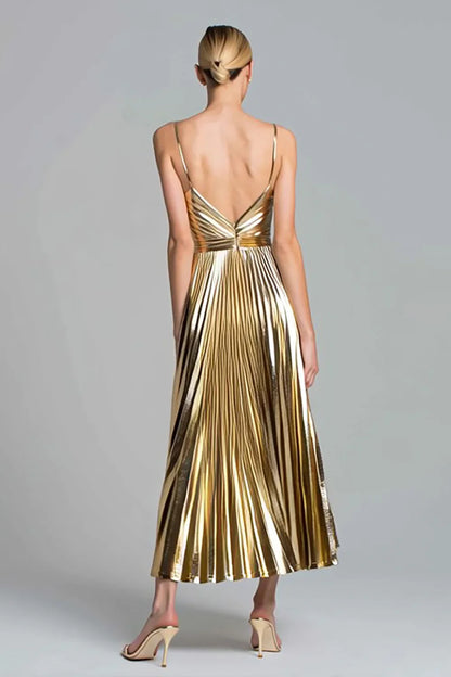 Glamorous A-Line Sweetheart Sleeveless Metallic Ankle Length Prom Dress