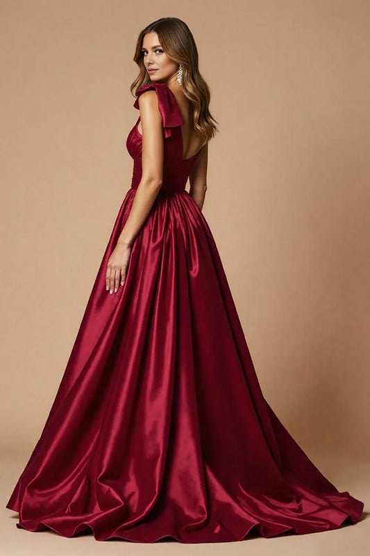 Glamorous A Line One Shoulder Sleeveless Satin Sweep/Brush Train Prom Dress