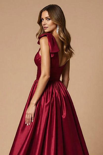 Glamorous A Line One Shoulder Sleeveless Satin Sweep/Brush Train Prom Dress