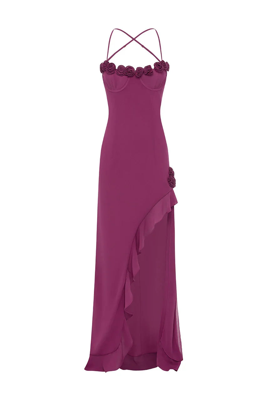 Glamorous Bodycon Spaghetti Straps Sleeveless Slit Flower Floor-Length Prom Dress