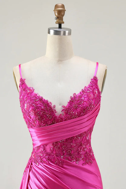 Glamorous Mermaid Corset Sleeveless Satin Appliqued Floor-Length Prom Dress