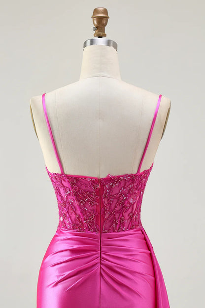 Glamorous Mermaid Corset Sleeveless Satin Appliqued Floor-Length Prom Dress