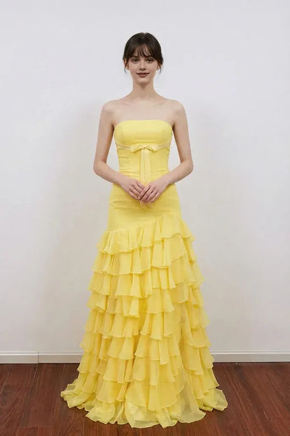 Glamorous Mermaid Empire Strapless Tiered Ruffle Chiffon Prom Gown